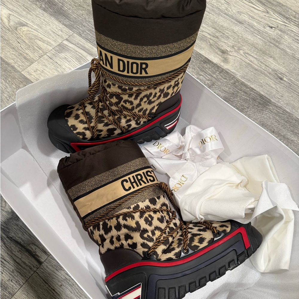 Dior Leopard Print Snow Boots - Brown and Black